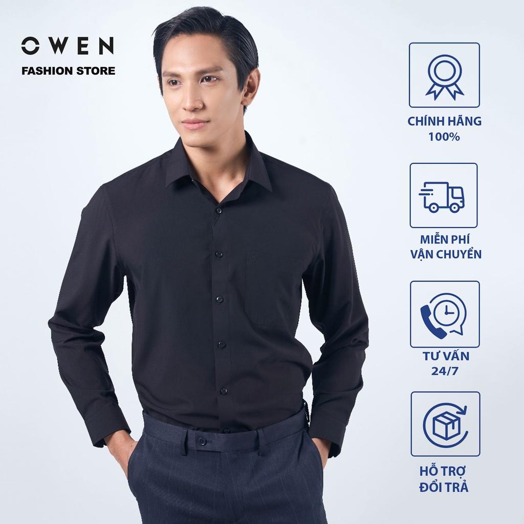 Áo Sơ mi Owen nam đen trơn dài tay dáng Regular sợi Nano chống nhăn mềm mịn mát Mã AR221203DT