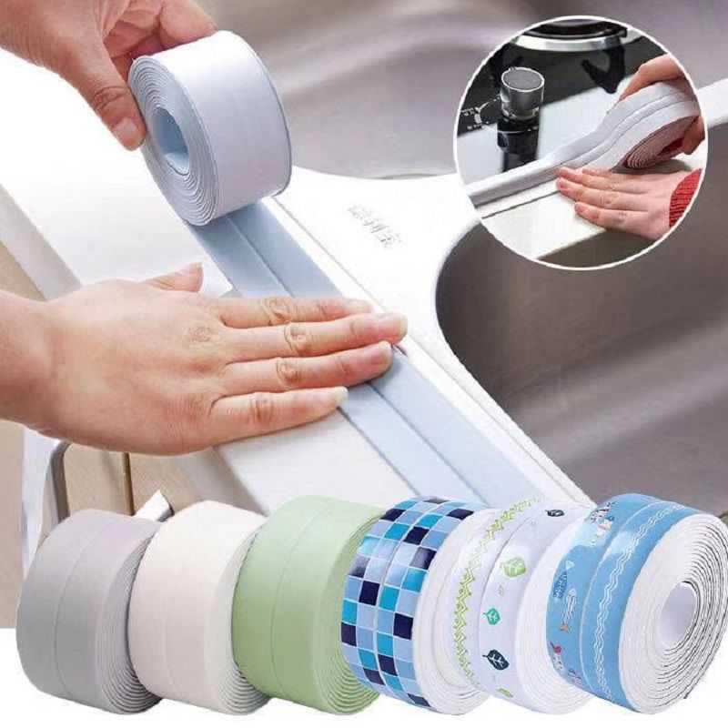 CUỘN BĂNG KEO DÁN MÉP TƯỜNG CHỐNG THẤM HỌA TIẾT - BĂNG KEO CHỐNG VA ĐẬP DÁN VIỀN CHẬU RỬA CHÉN TIỆN LỢI