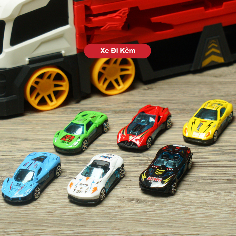 Đồ Chơi Xe Tải Container HotWheels Biến Hình Vận Chuyển Xe Ôtô Cỡ Lớn Cao Cấp Tặng Kèm 6 Xe Con Và Bệ Phóng.