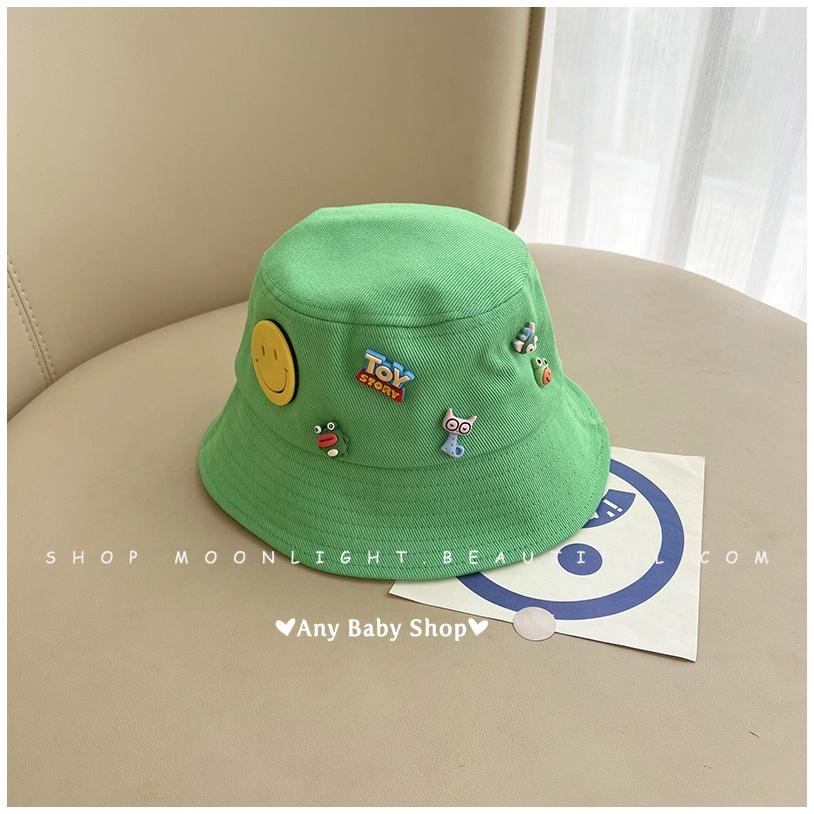 Mũ nón Bucket thời trang đính sticker mặt cười,Toy story cho bé trai và bé gái 8 màu siêu cute hột me