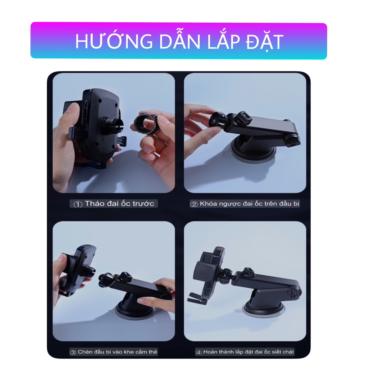 Giá đỡ điện thoại trên ô tô xe hơi gắn taplo và kính xe - Kẹp điện thoại ô tô xoay 360 độ thông minh A052
