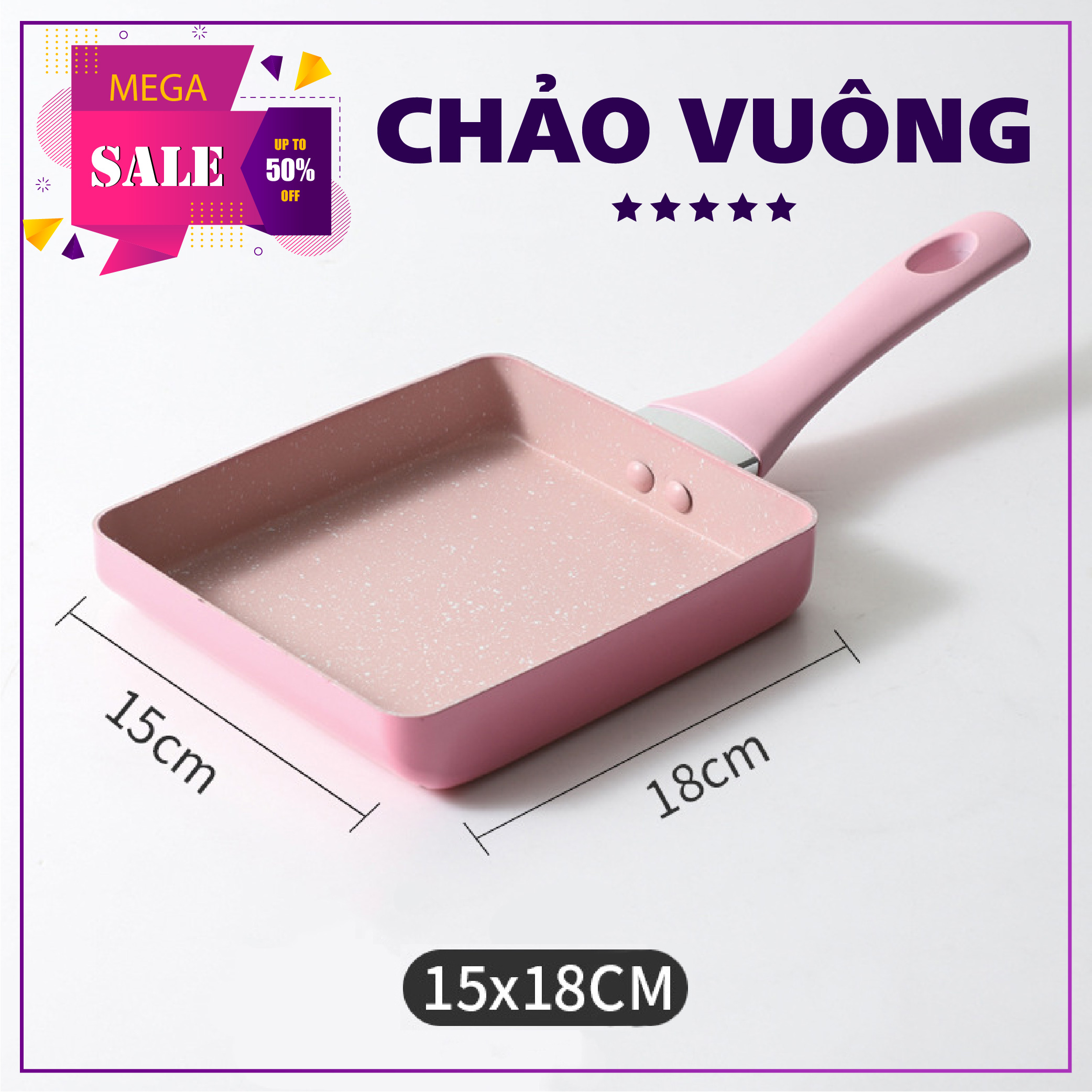 Chảo đúc bằng đá ceramic trứng 15 x 18cm - VUÔNG (Sử dụng tất cả các loại bếp)