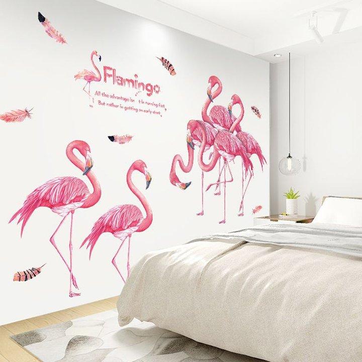 DECAL DÁN TƯỜNG LỒNG CHIM SẮC MÀU VÀ ĐÔI HẠC