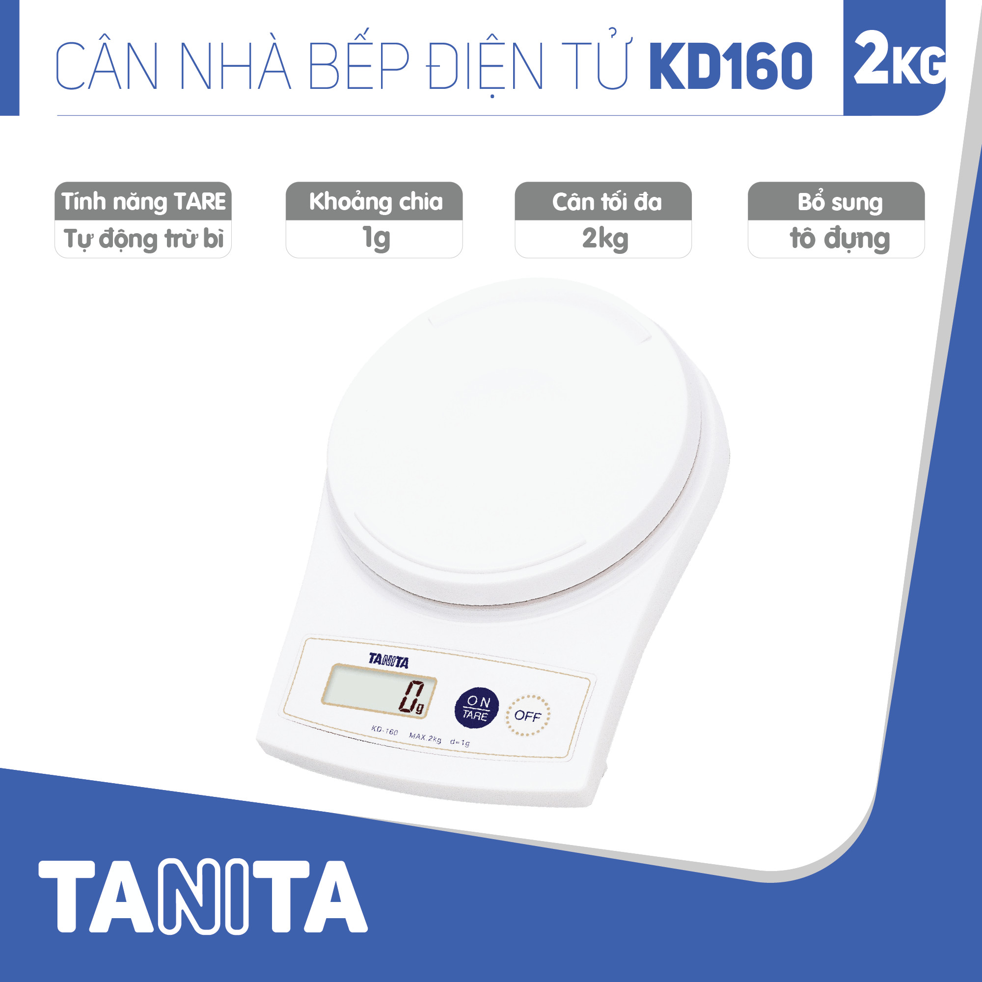 Cân điện tử nhà bếp TANITA KD160 (2kg) (Chính hãng Nhật Bản), Cân bếp 1kg, Cân nhà bếp 2kg, Cân thực phẩm 2kg, Cân thức ăn 2kg, Cân Nhật, Cân trọng lượng, Cân chính hãng, Cân thực phẩm, Cân thức ăn, Cân tiểu ly điện tử, Cân chính xác, Cân làm bánh