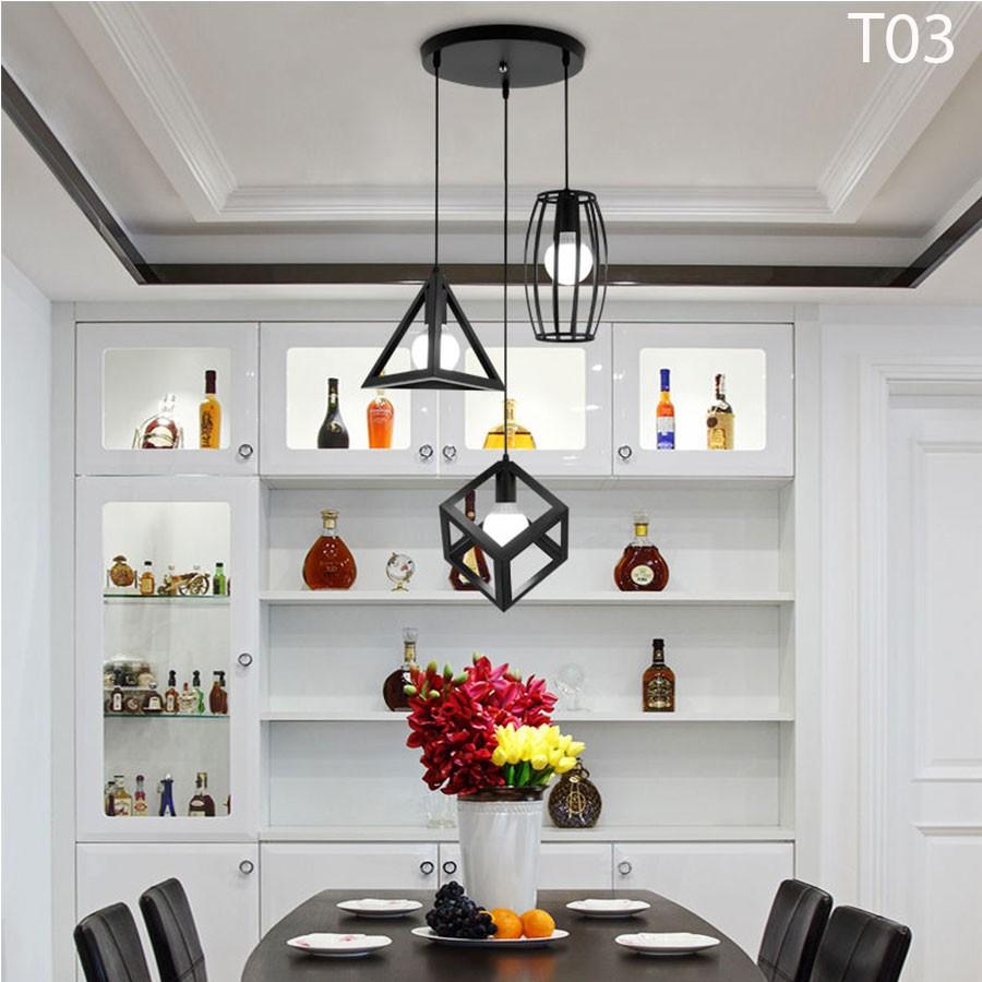 Đèn trần trang trí phòng ăn , bộ đèn thả trần đơn hình tam giác, hình bầu dục -T20