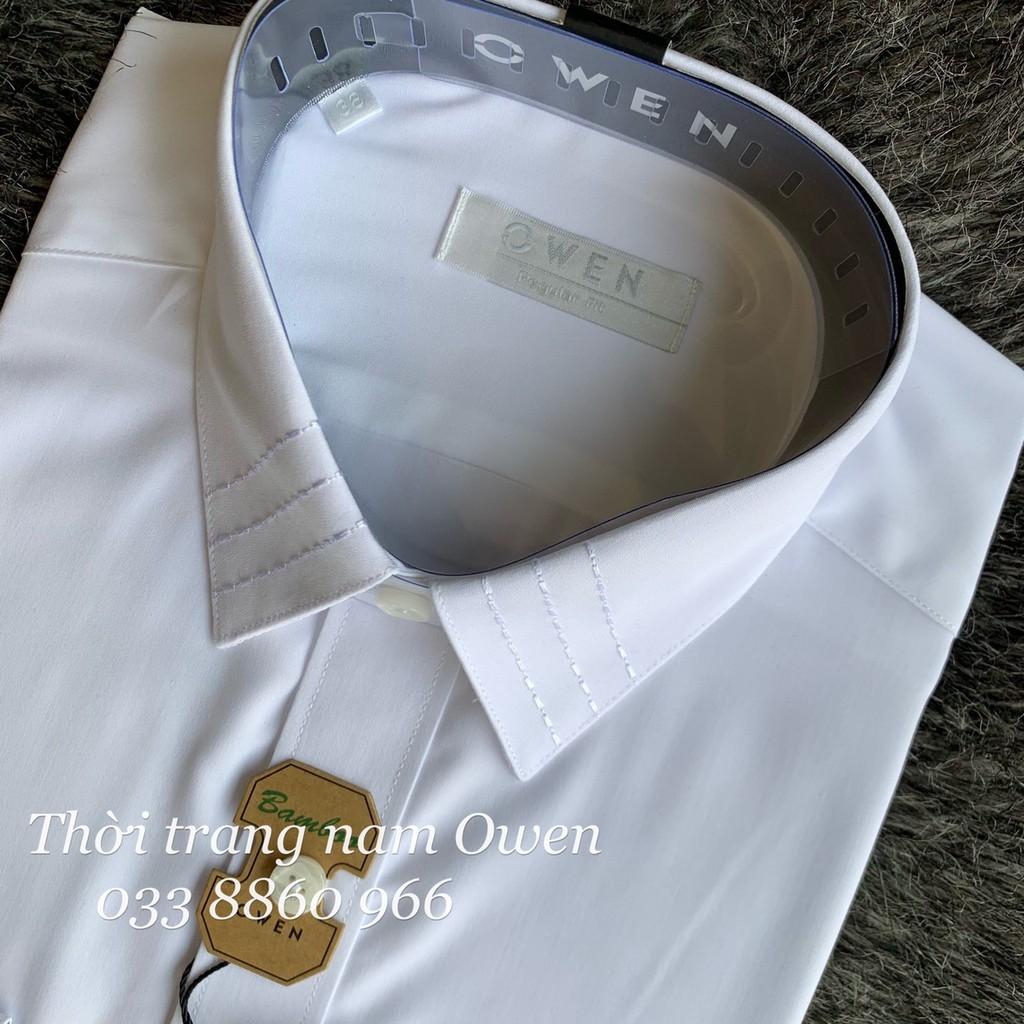 OWEN - Áo sơ mi trắng dài tay regular fit (không túi ngực) chất sơi tre 90527