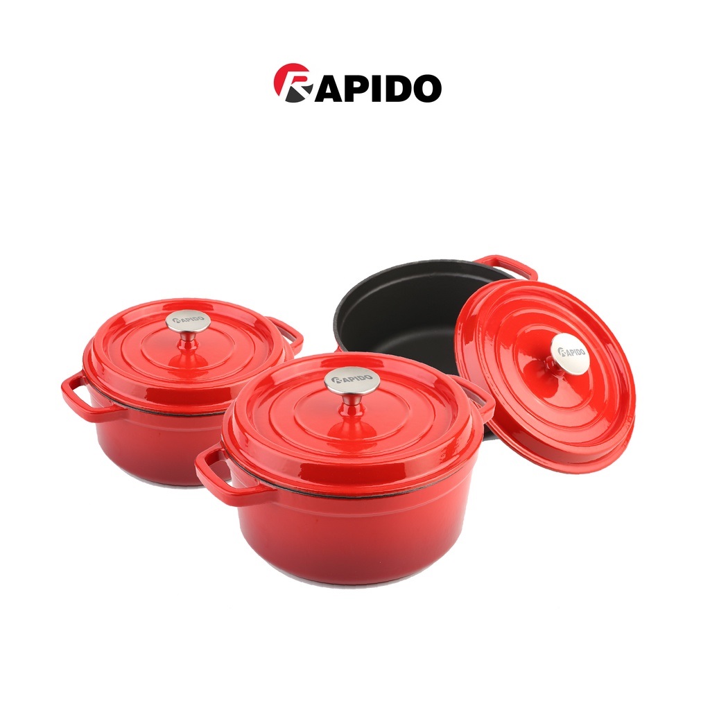 Nồi gang đúc tráng men Rapido cao cấp size 22cm phù hợp mọi loại bếp gia đình - Hàng chính hãng