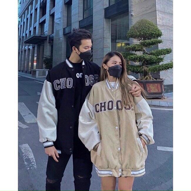 Áo Khoác Bomber Nhung Tăm Gân Thêu 2 Lớp CHOOSE Form Rộng Unisex Nam Nữ