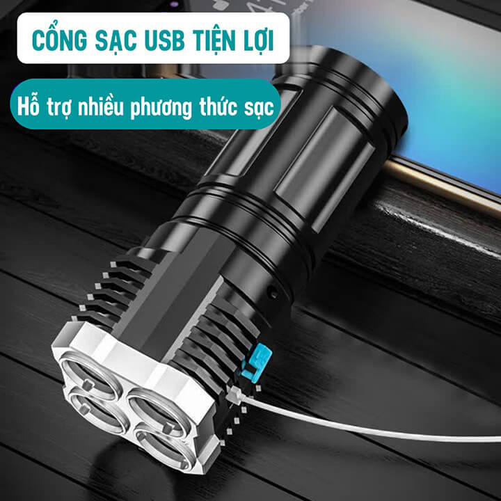 Đèn Pin Cầm Tay Siêu Sáng Chiếu Xa 4 Chế Độ Sáng, Chống Thấm Nước, Đèn Pin Mini Có 4 COB LED Tiện Dụng KitAcoom, Hàng Chính Hãng Cao Cấp.