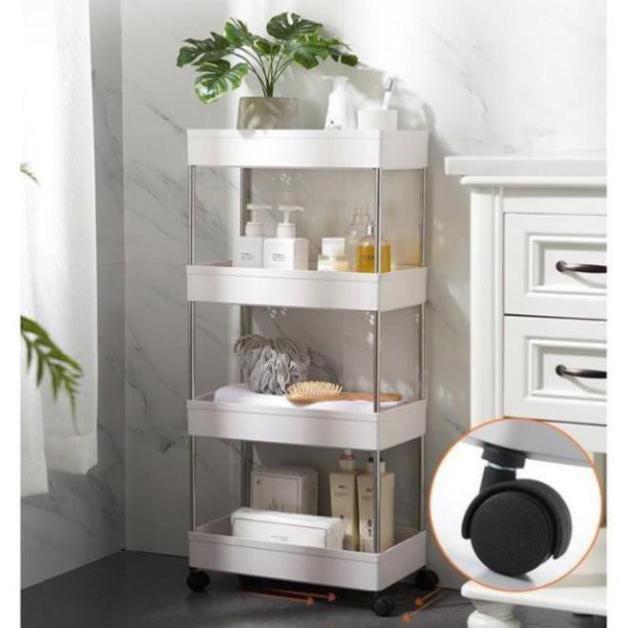 Kệ Đựng Đồ Đa Năng 4 Tầng Khung Inox Có Bánh Xe Chuyên Dụng