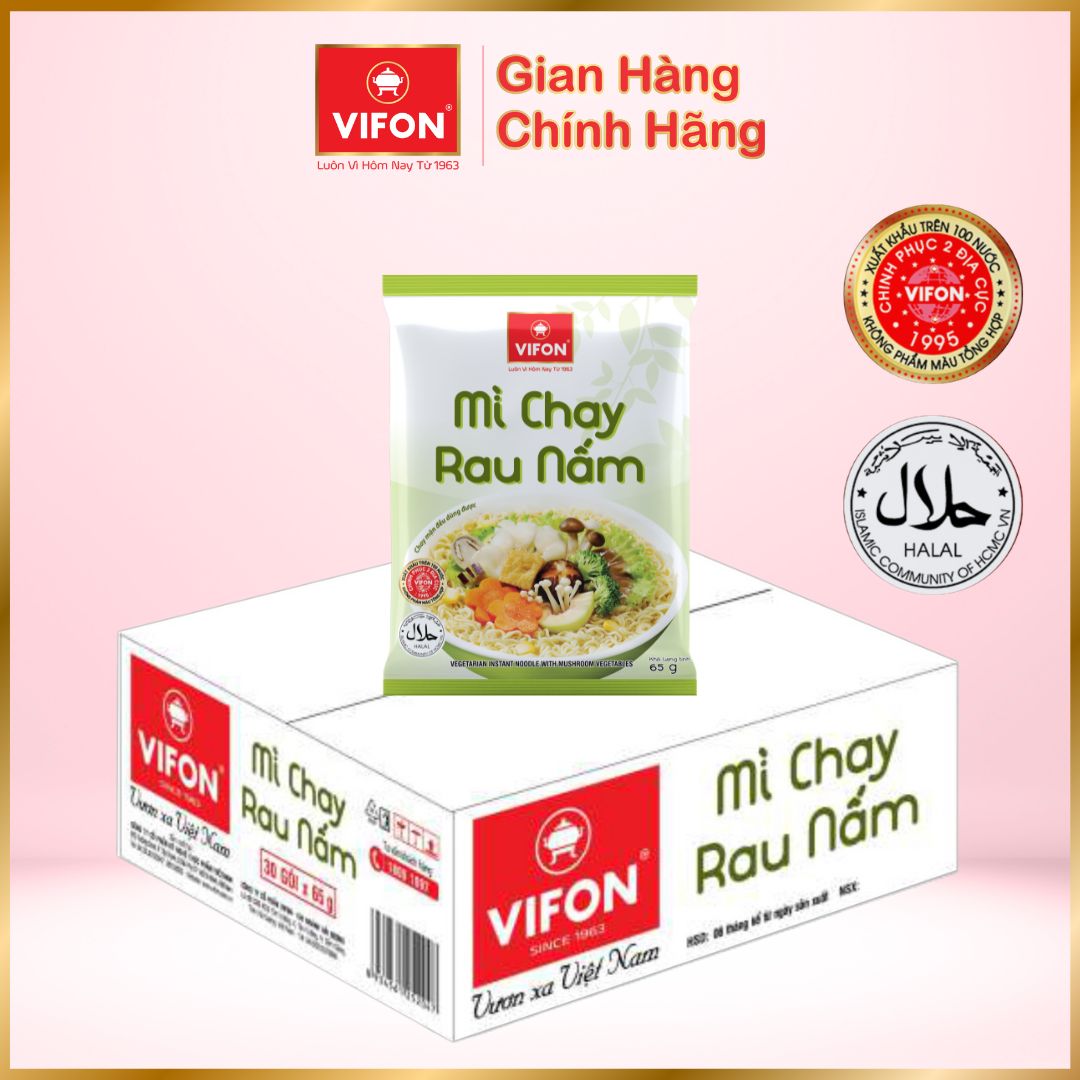 Thùng 30 Mì Chay Rau Nấm VIFON (65g / Gói)