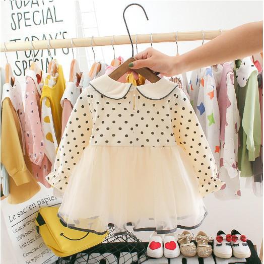 Váy bé gái form baby doll tay dài dành cho bé gái sơ sinh - 3 tuổi