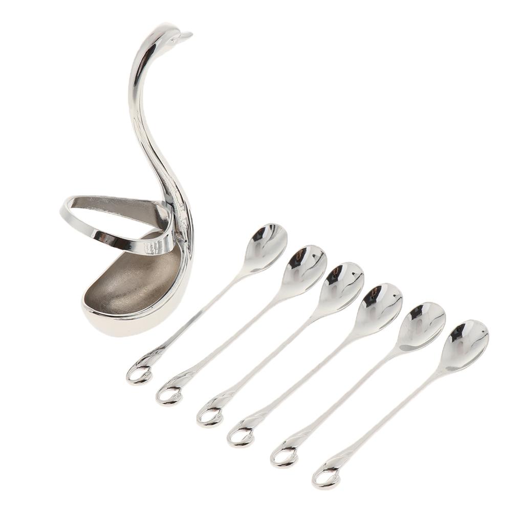 Swan Forks Spoons Dinnerware Set Base holder 6 spoon