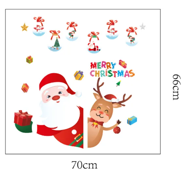 Decal trang trí Noel - Rèm noel châu và 2 người bạn chào