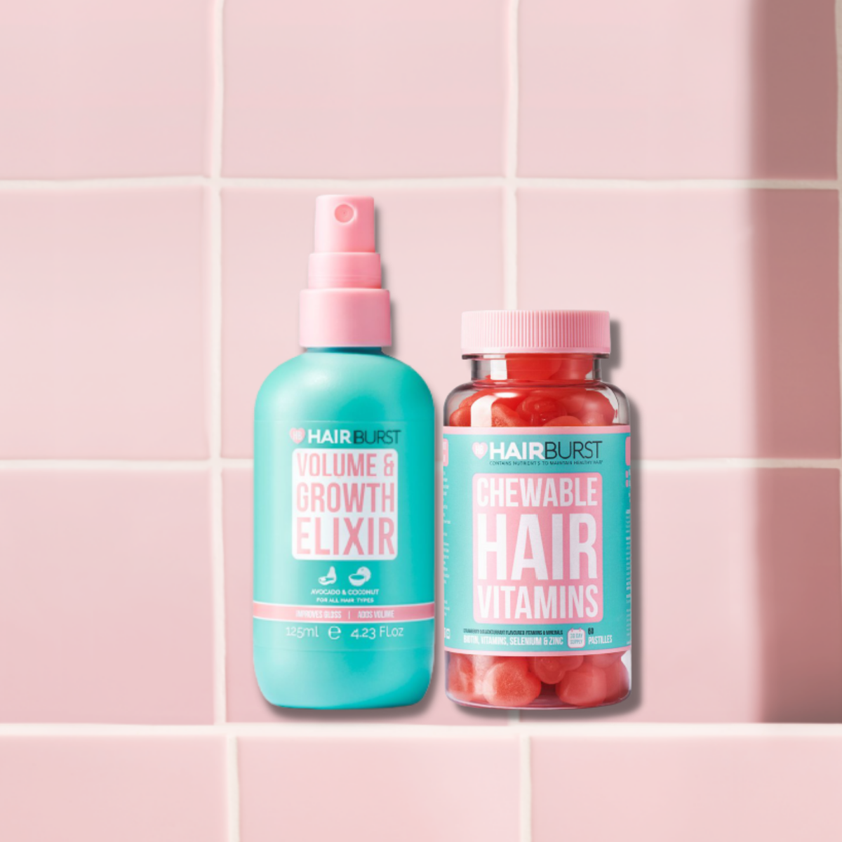 Combo Kẹo Dẻo + Xịt Dưỡng Làm Phồng, Kích Thích Mọc Tóc HAIRBURST 125ml + 60 Viên