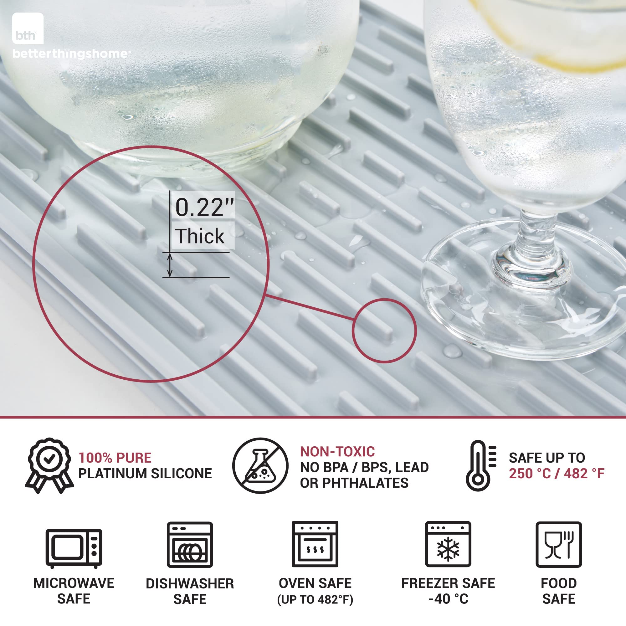 Thảm Silicon làm khô bát đĩa gấp ba lần cho quầy bếp Food Safe Dish Drying Mat