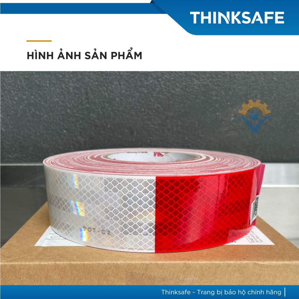 Băng keo phản quang 3M 983 phản quang theo cấu trúc kim cương, bền đẹp, màu trắng đỏ