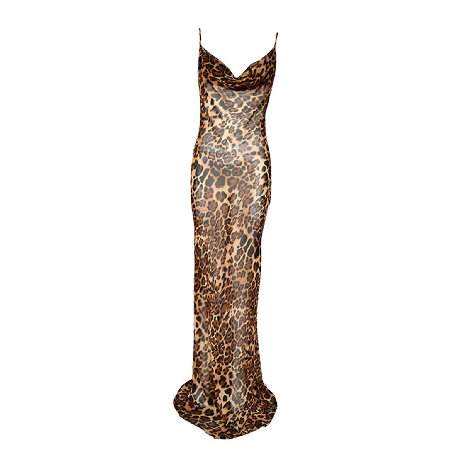 Women's Leopard Print Dress Summer Sleeveless Maxi Dress for Dating Club