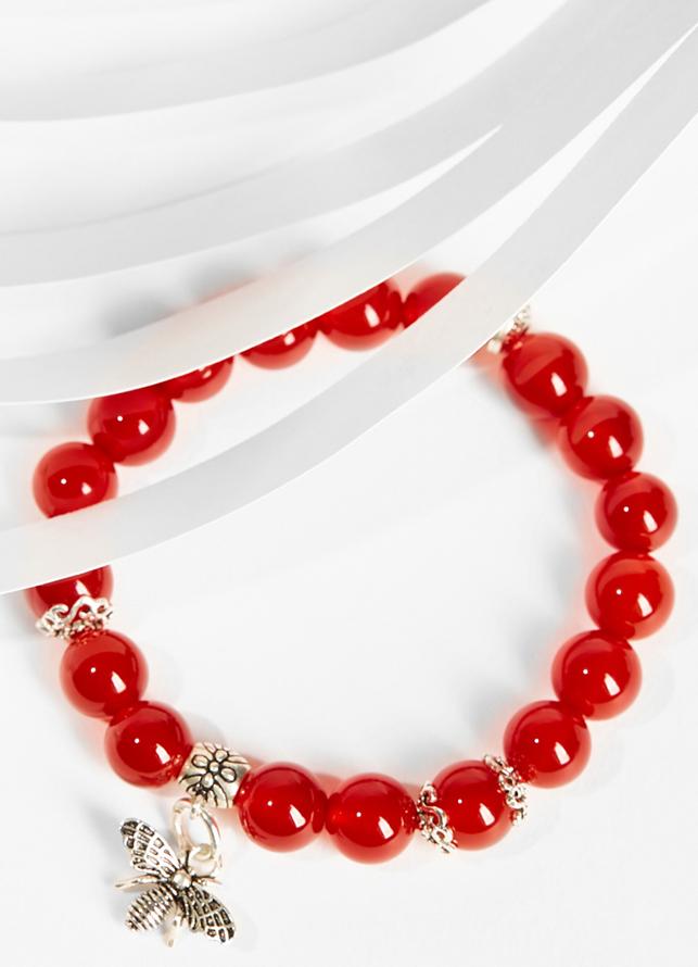 Vòng tay đá mã não đỏ charm Ong bạc Ngọc Quý Gemstones