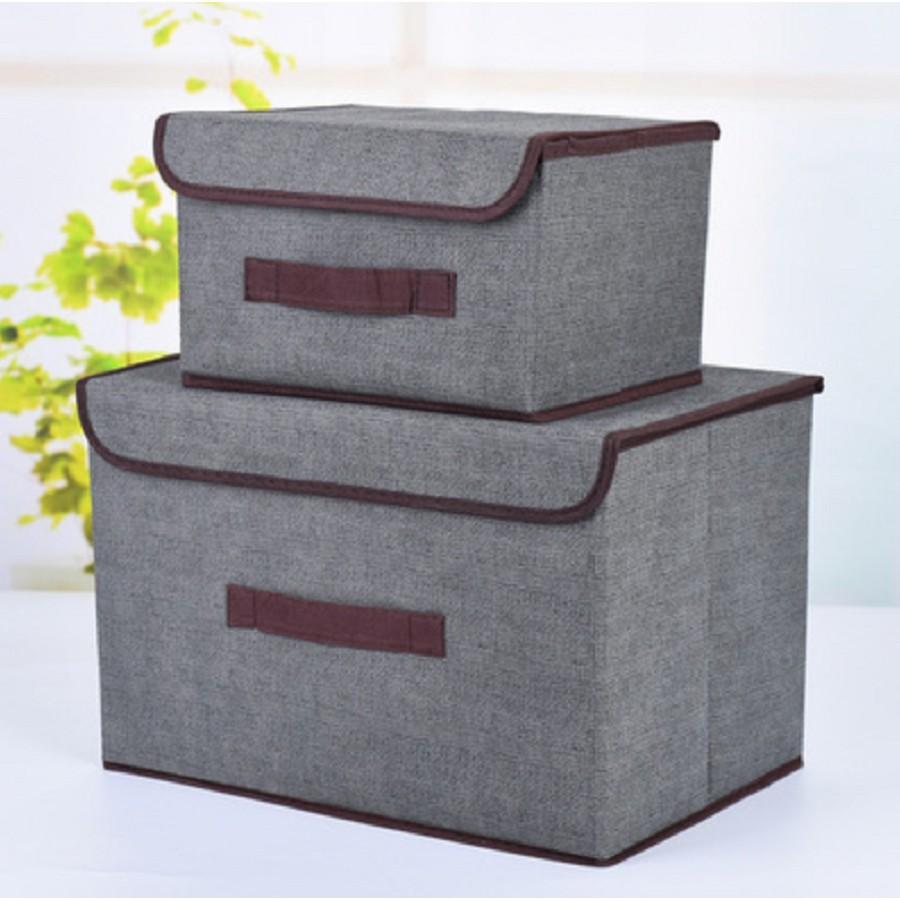Combo 2 Hộp vải đựng quần áo có nắp 2 size thùng vải đựng đồ có nắp đa năng để đồ cá nhân gấp gọn tiện lợi 88188