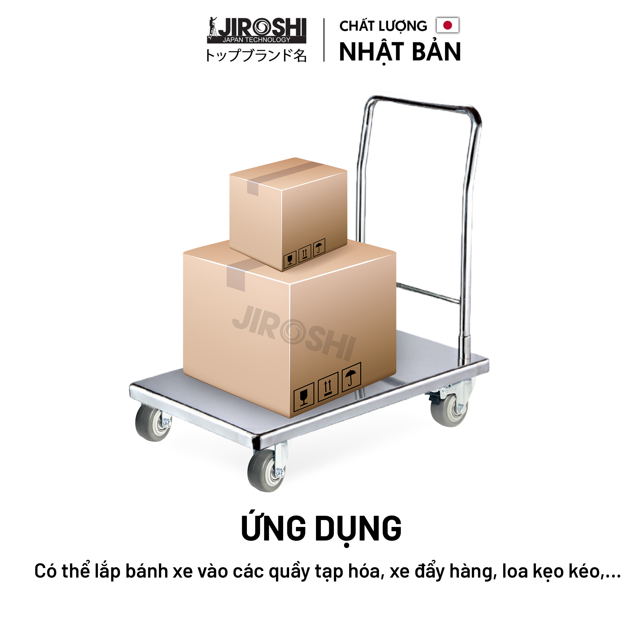 Bánh xe đẩy hàng cao su TPR chống ồn xoay 360 có khóa, có ổ bi, 50mm.