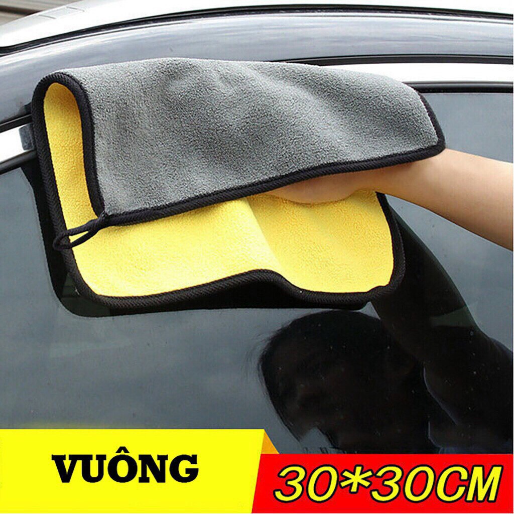 Khăn Lau Xe Ô Tô – Khăn Microfiber Lau Xe Hơi Màu Vàng 2 Lớp Siêu Thấm Hút Cực Dày Chuyên Dụng Cho Ô Tô size 30x30cm