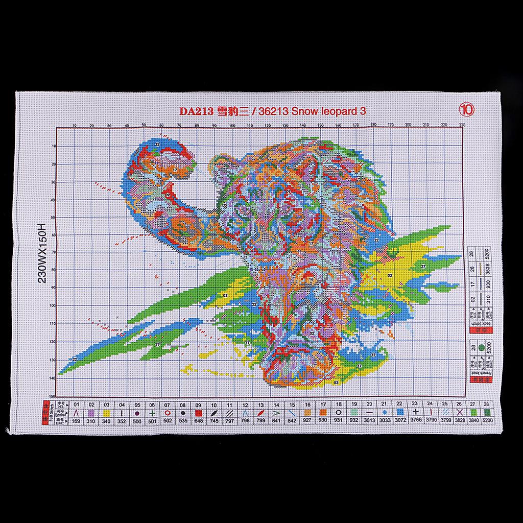 Snow Leopard Stamped Cross Stitch Kit DIY Handmade Needlework for Beginners Kids Adults