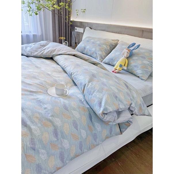 Bộ Chăn Ga Gối Cotton Living Hàng Nhập Khẩu Cao Cấp 4 Món Lá Xanh