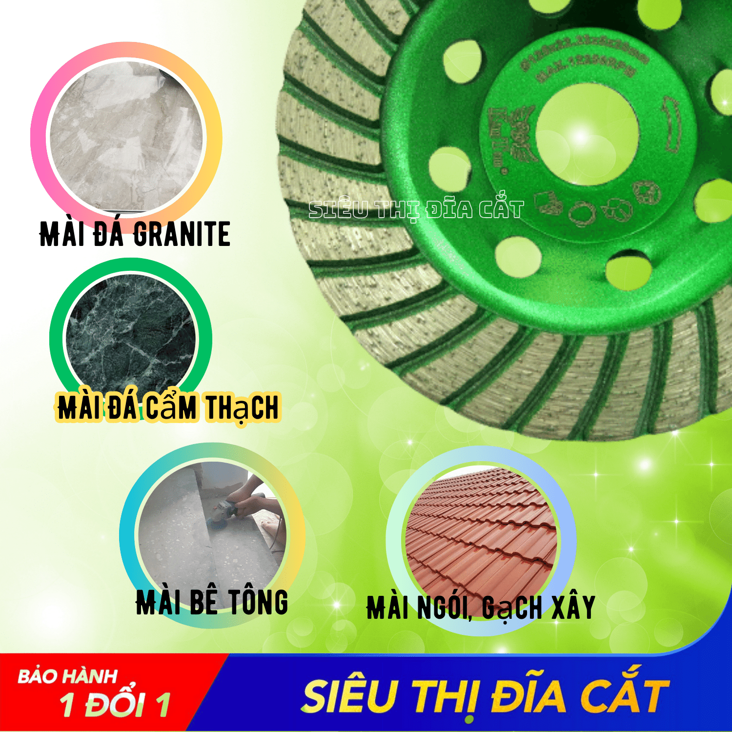 Chén Mài 125mm KingTom Xanh Khô - Mài Bê Tông, Đá Cứng