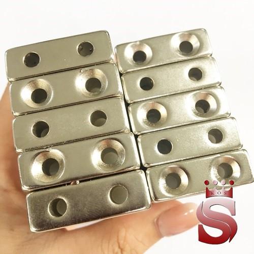 Nam châm bắt vít 2 lỗ kích thước 40x10x3mm lỗ vát 8x4mm