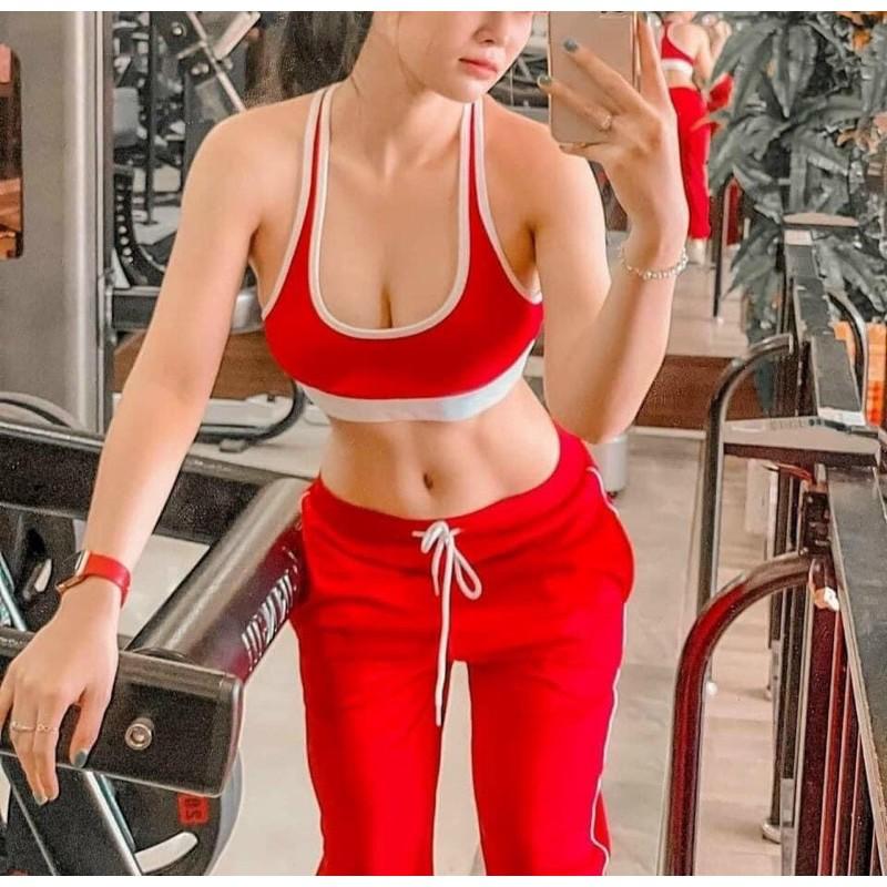 Set dài gym thể thao quần dài jogger nữ áo bra viền sẵn mút cực xinh