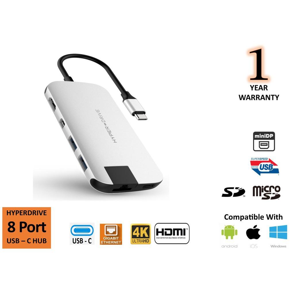 Cổng Chuyển Hyperdrive Slim 8in1 USB-C Hub Cho Macbook,PC,Devices - Hàng Chính Hãng