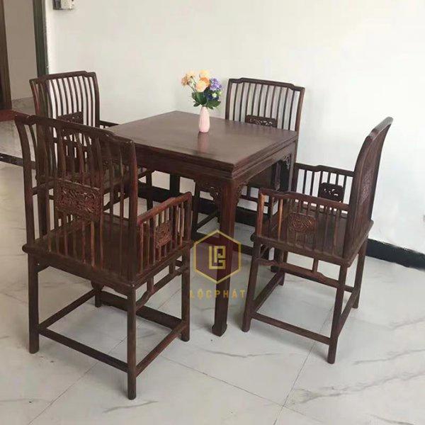 Bộ bàn ăn vuông cổ điển gỗ cẩm lai -BA025