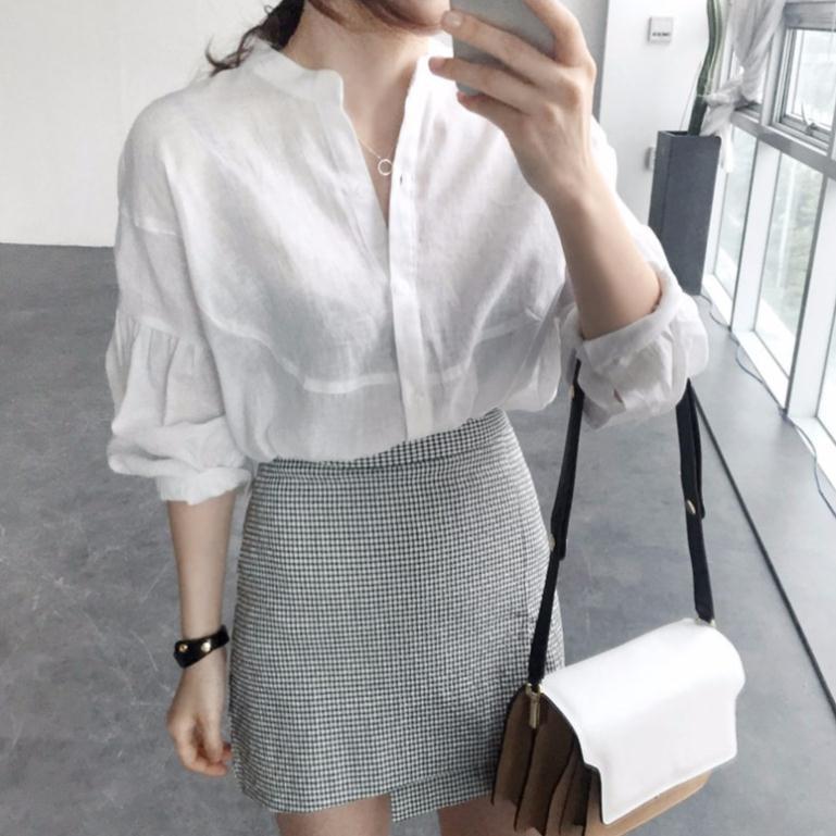 Áo Kiểu Nữ Dài Tay Cổ Tròn Form Rộng Thời Trang Hàn