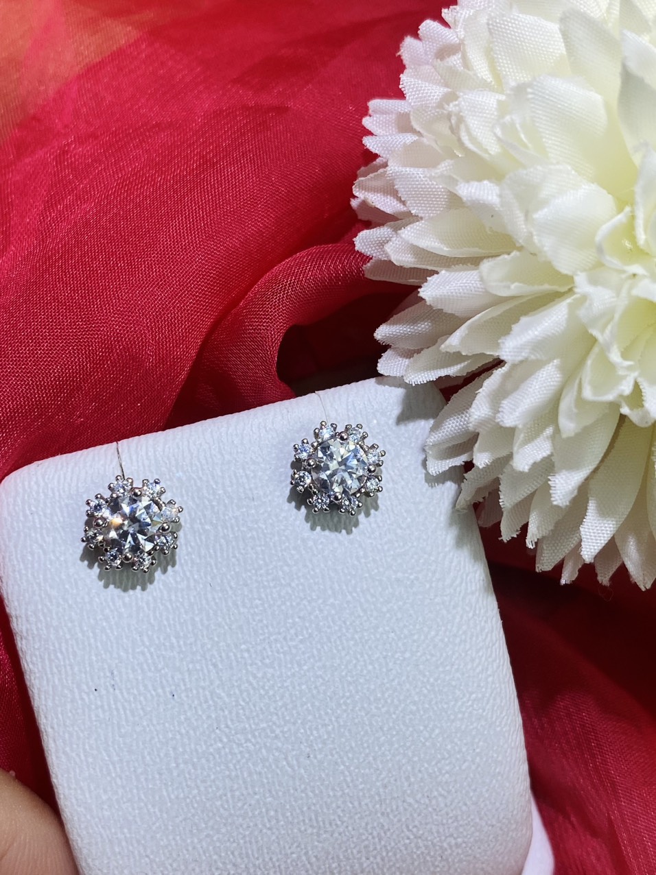 Hoa tai Bạc 925 xi Kim viên chủ Kim Cương nhân tạo Moissanite hạt 0.5 carat - E05.9.7.6