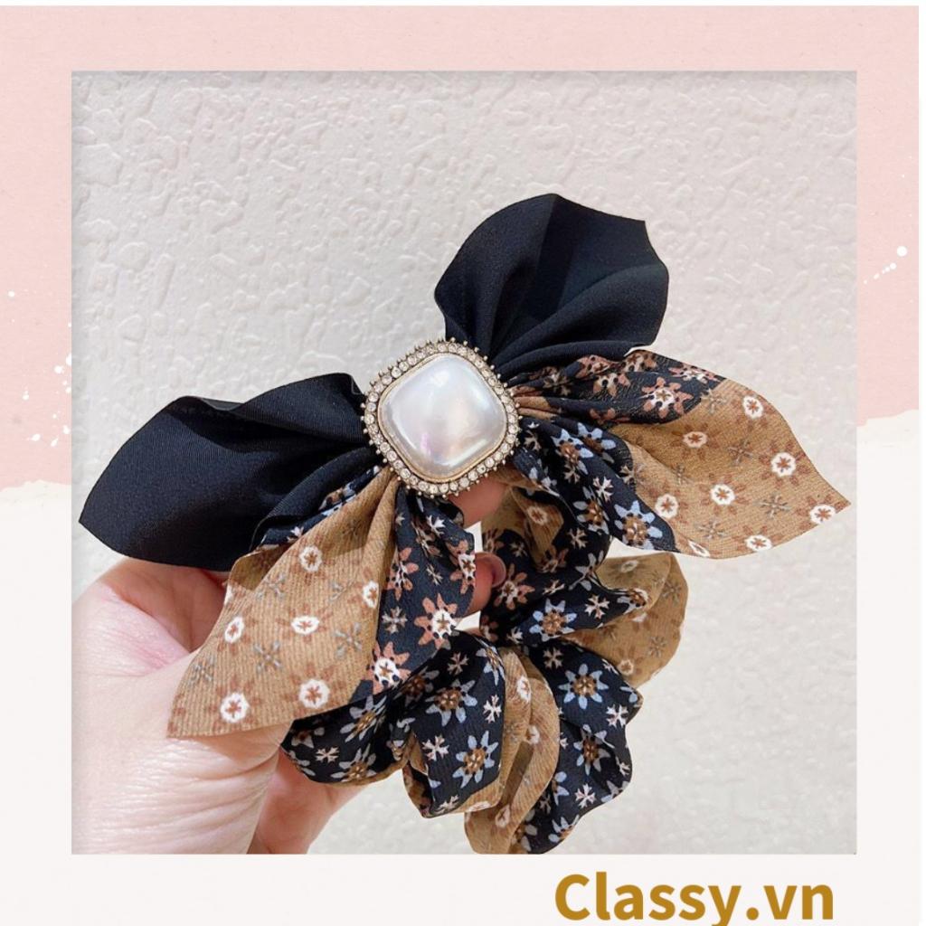 Scrunchies  Classy buộc tóc nhiều tông be, đính hạt; style hoàng gia nhiều lớp sang chảnh PK773