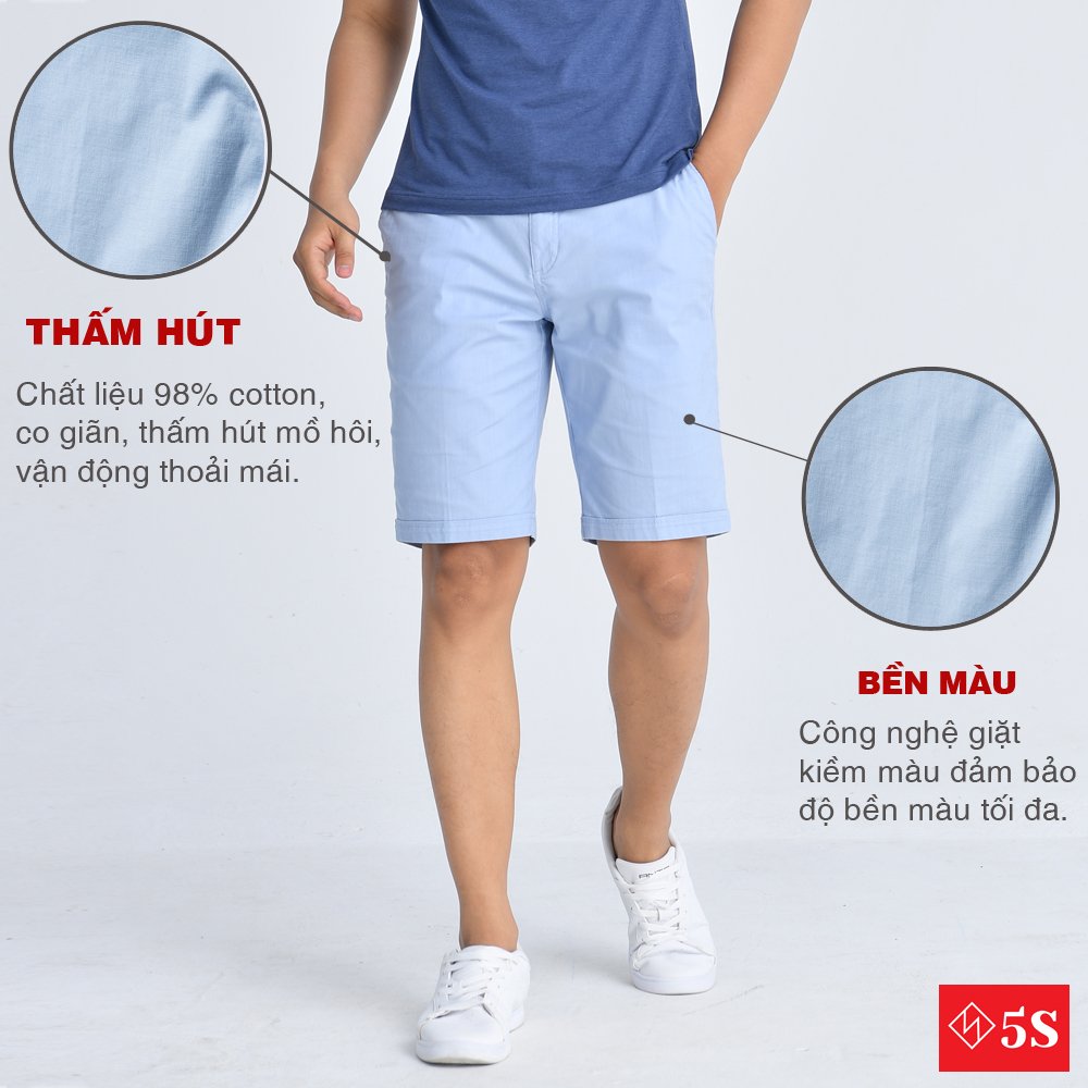 Quần Short Nam 5S (2 màu), Chất Kaki Cotton Co Giãn, Thấm Hút Tốt, Hạn Chế Nhăn (QSK21008