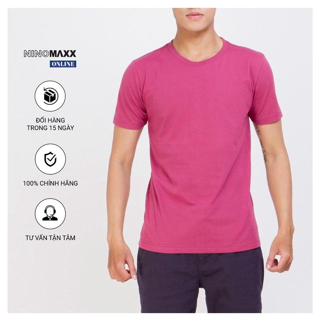 Áo Thun Nam cổ tròn trơn Ninomaxx ngắn tay màu đỏ nhạt chất liệu cotton pha polyester mã 1801027