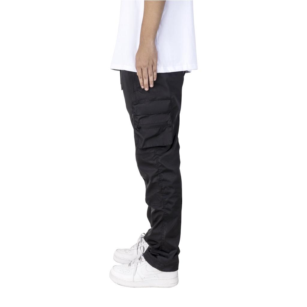Quần Dù Túi Hộp Streetwear Cao Cấp FNOS Màu Đen 2 Lớp - Ống Rộng - Có Dây Rút Chân
