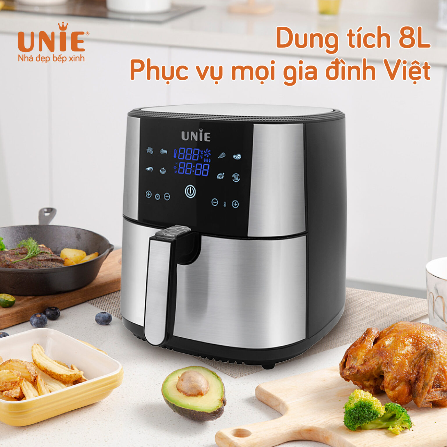 Nồi Chiên Không Dầu Unie UE-800 Tiêu Chuẩn Đức Công Suất 1800W Dung Tích 8L- Hàng Chính Hãng