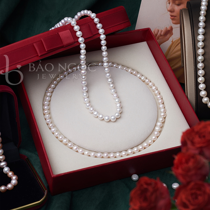 Chuỗi Ngọc Trai Trắng Cổ Điển, Chuỗi Ngọc Trai Thiên Nhiên , Vòng Cổ Ngọc Trai Tự Nhiên Nước Ngọt - DB1336 - Bảo Ngọc Jewelry