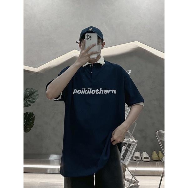 Áo polo đen xanh polo nam phong cách hàn quốc in nhiều chữ