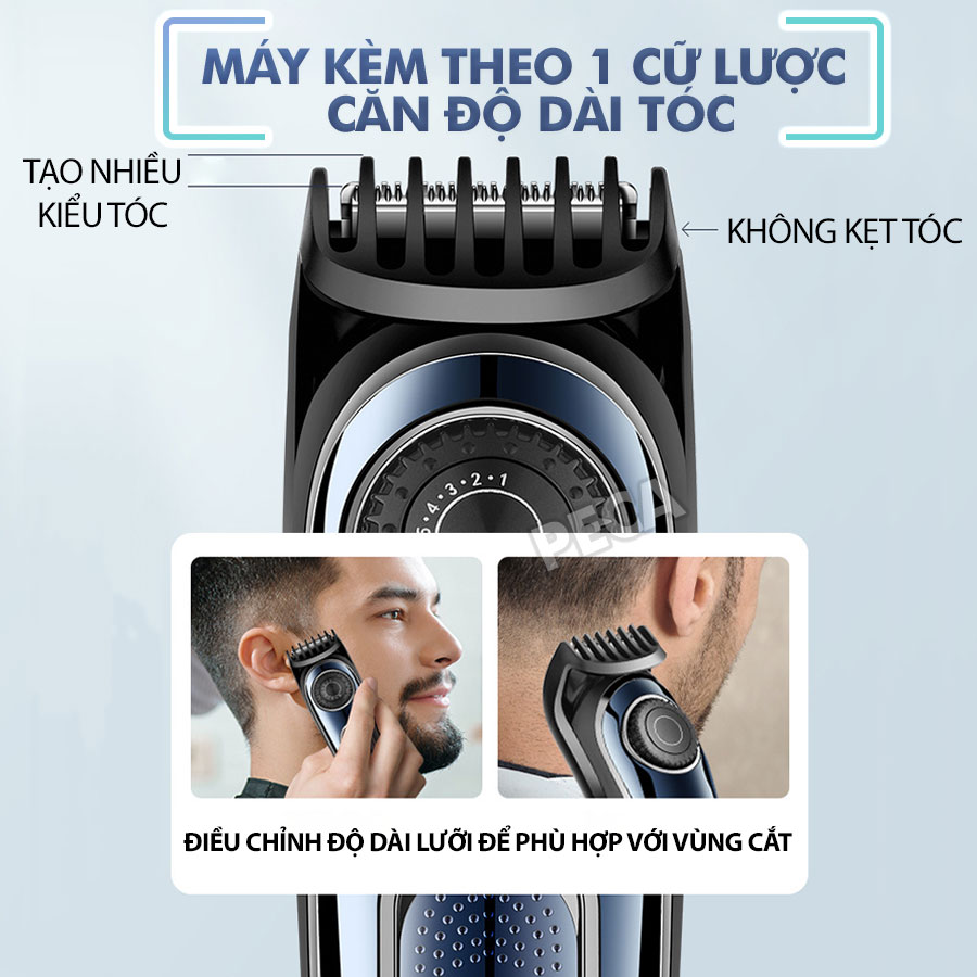 Tông đơ cắt tóc gia đình Kemei KM-1256 điều chỉnh 10 mức độ dài lưỡi sạc USB dùng cắt tóc được cho trẻ em và người lớn