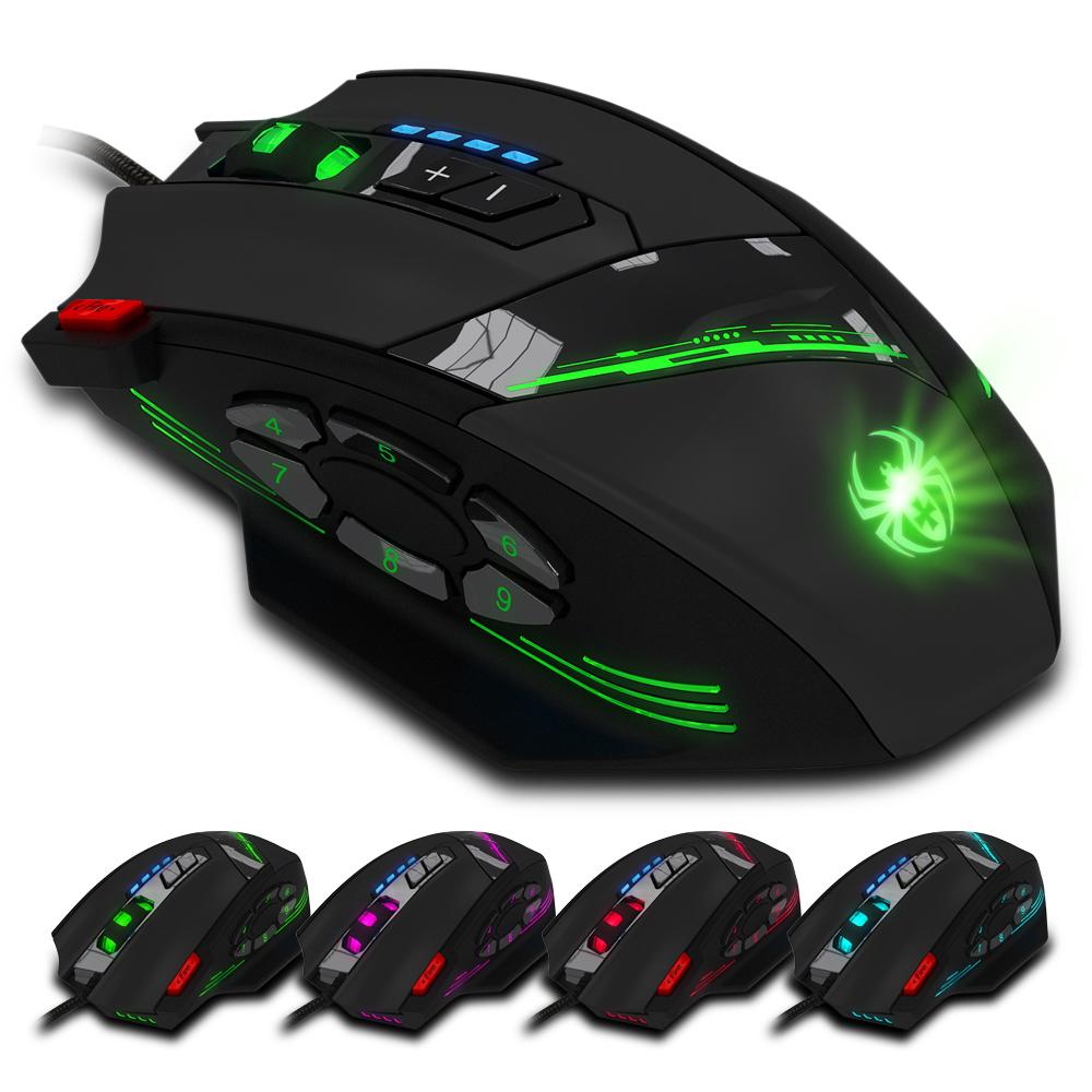 ZELOTES C-12 Có Dây USB Quang Chơi Game 12 Nút Có Thể Lập Trình Máy Tính Game Chuột 4 Mức Điều Chỉnh DPI 7 Bóng Đèn LED chuột