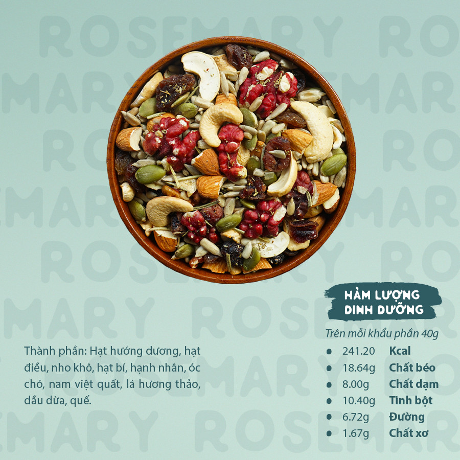Hạt Dinh Dưỡng & Quả Khô Rang Hương Thảo 400G - ROSEMARY TRAILMIX HAPPI OHA - Ăn Kiêng/Ăn Sáng Không Đường Tinh Luyện