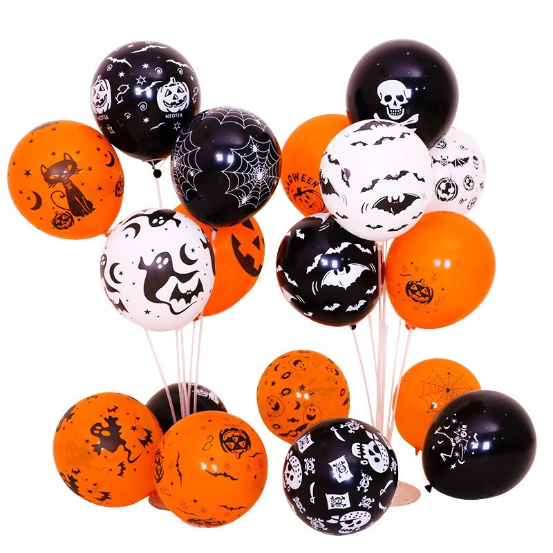 Set 100 bóng bay latex 12 inch in toàn bộ họa tiết Halloween trang trí đa dụng bóng bay dày đẹp