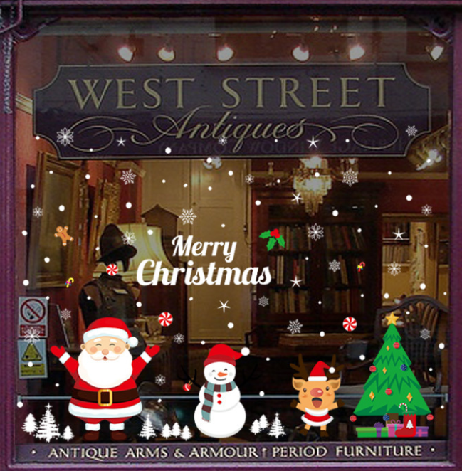 Decal Trang Trí Noel Hai Mặt Hít Tĩnh Điện Không Dơ Kính- NOEL và các bạn nô đùa cùng nhau thích thú tuyết trắng