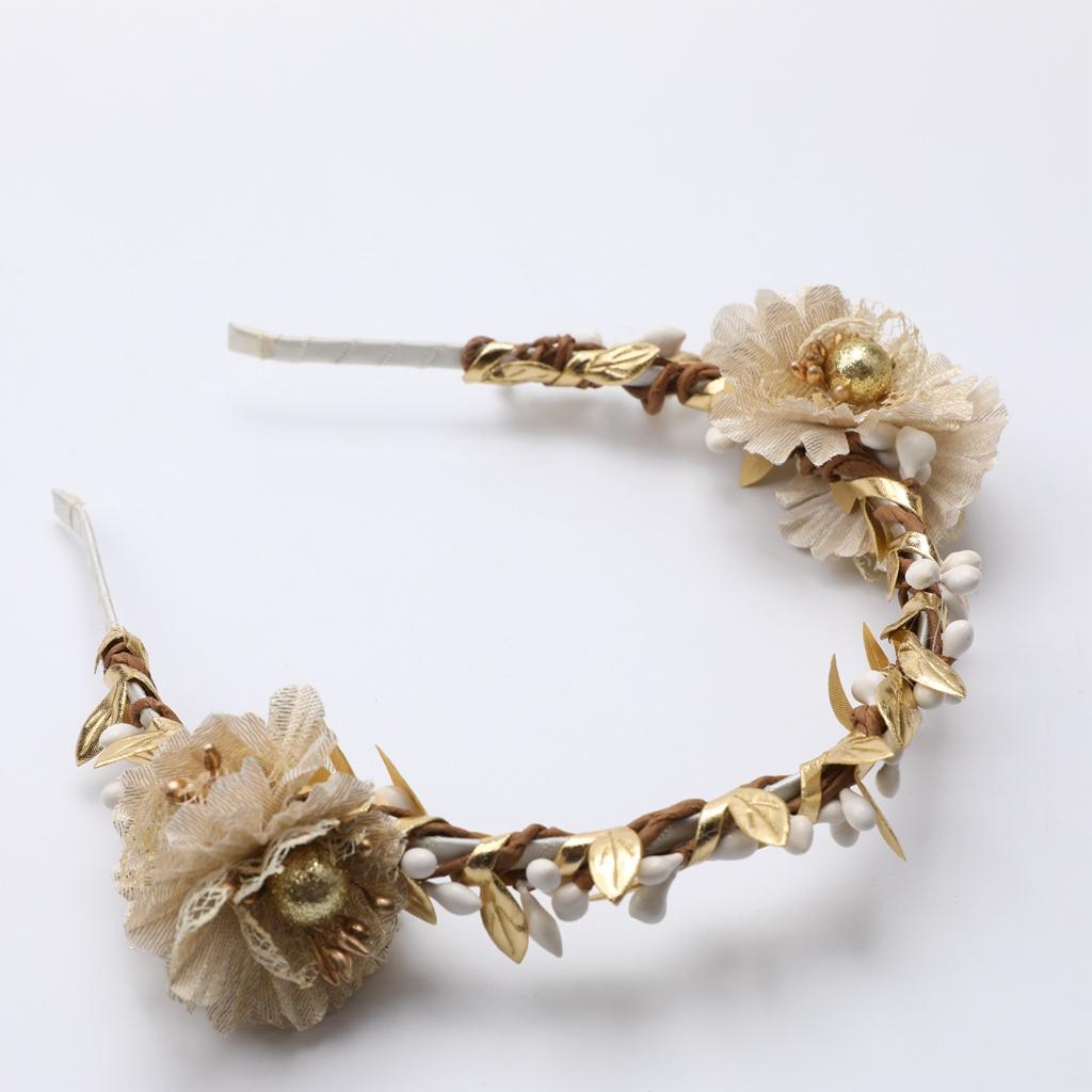 Women Beige Flower Girl Fairy Wedding Party Hair Headband Garland