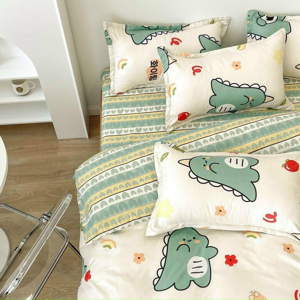 Bộ chăn ga gối Cotton Poly M2T bedding chăn ga Hàn Quốc miễn phí bo chun drap ga giường - khủng long cà chua