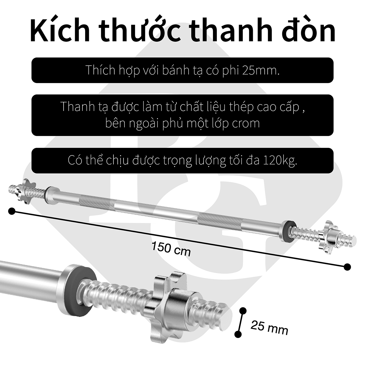 BG Đòn tập tạ đòn gắn tạ đòn tập squats,Đòn tạ dài 150cm-180cm, phi 25-50mm , đòn tập ngực đòn tập vai, tiêu chuẩn quốc tế